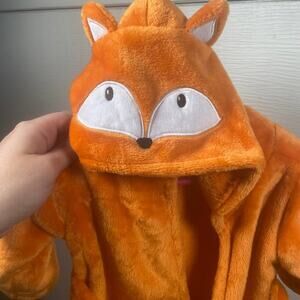 HB Baby Bath Robe Orange Fox Graphic Hooded Tie Closure 0-9mos NWOT